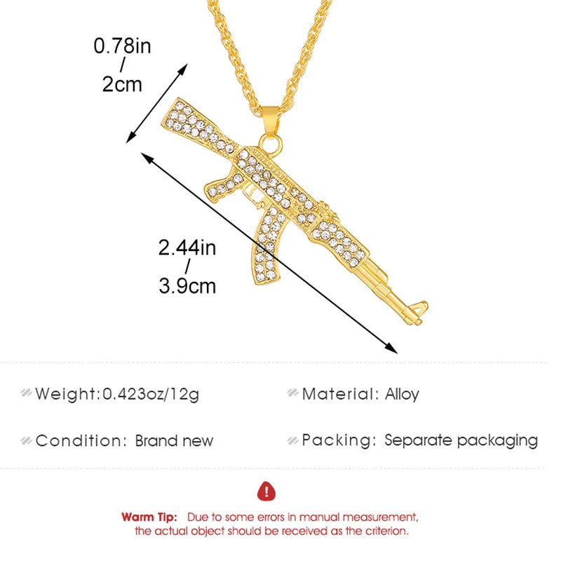 AK47 Rifle Pendant Necklace with Crystals