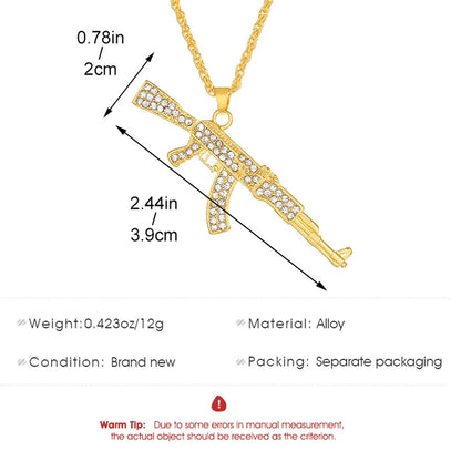 AK47 Rifle Pendant Necklace with Crystals