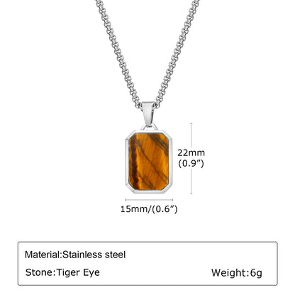 Trendy Pendant Necklaces for Men Boys,Square Natural Stone Stainless Steel Necklaces,New Hip Hop Cool Jewelry Gifts