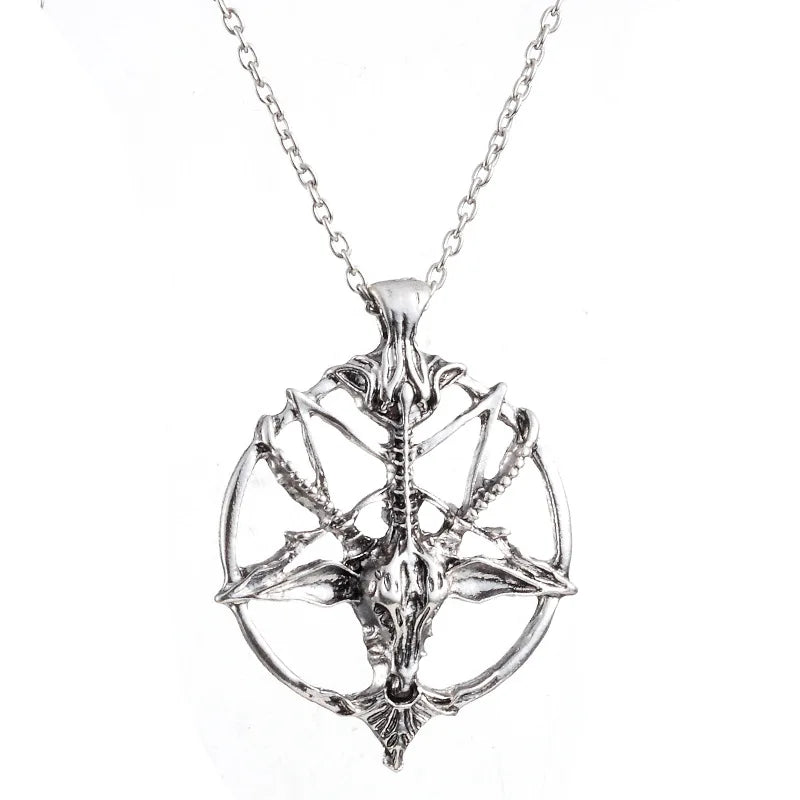 Vintage Pentagram Goat Skull Pendant Necklace