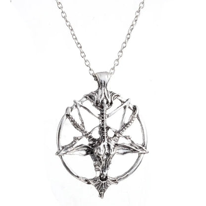 Vintage Pentagram Goat Skull Pendant Necklace