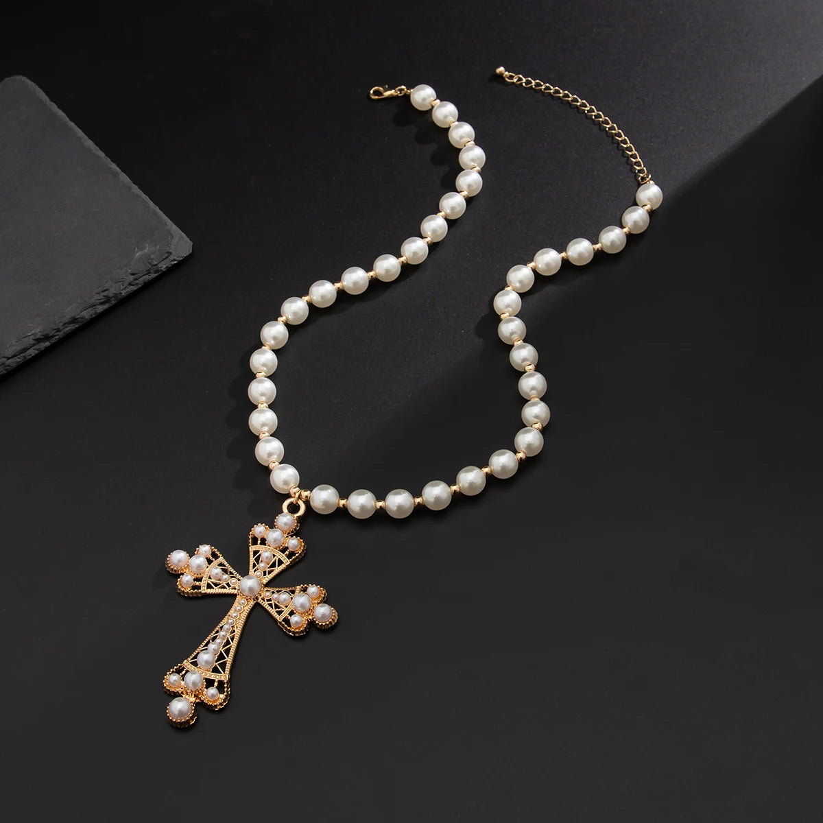 Gothic Pearl Cross Choker