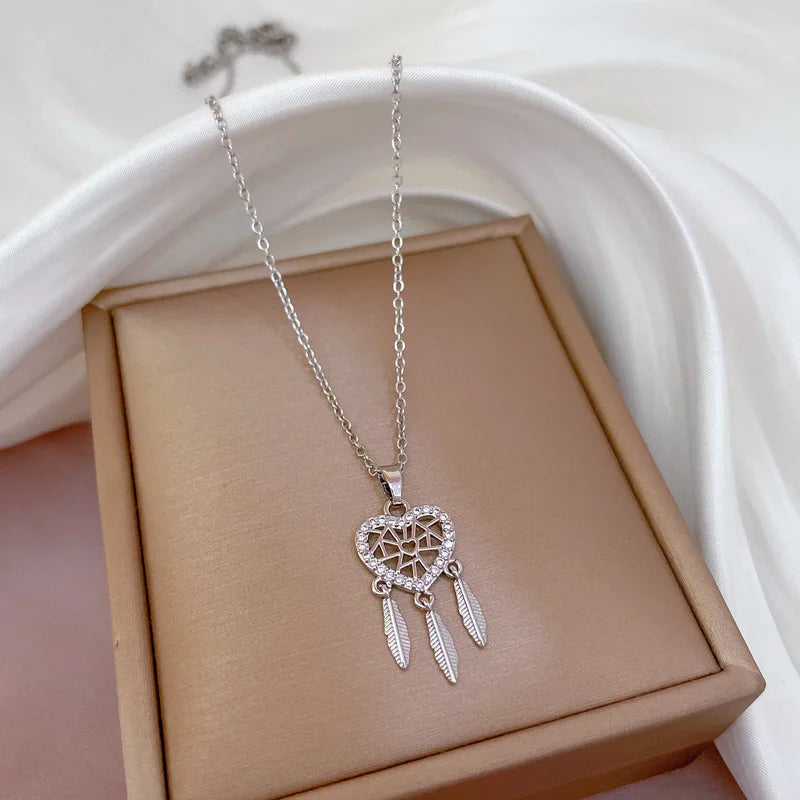 Crystal Heart Dreamcatcher Necklace