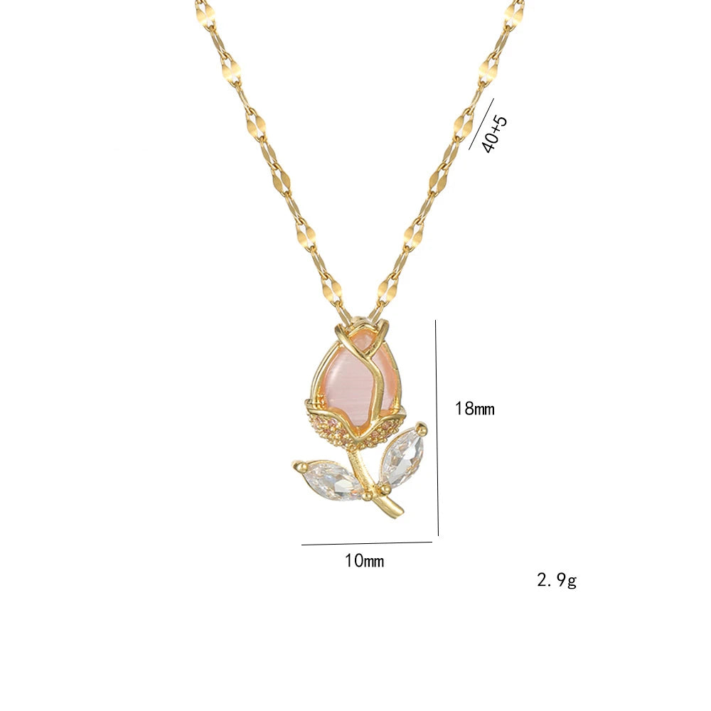 Pink Tulip Pendant Necklace