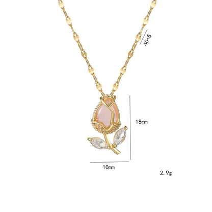 Pink Tulip Pendant Necklace