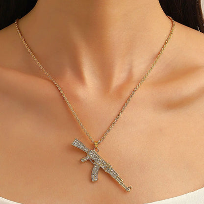 AK47 Rifle Pendant Necklace with Crystals