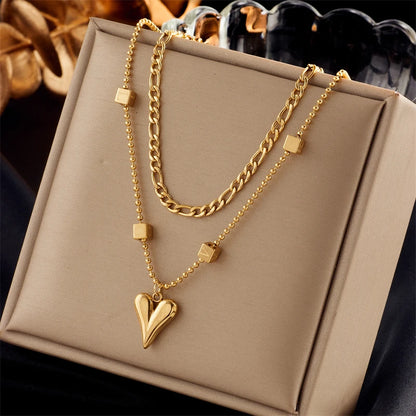 Stainless Steel Pearl Heart & Butterfly Cross Pendant Necklace