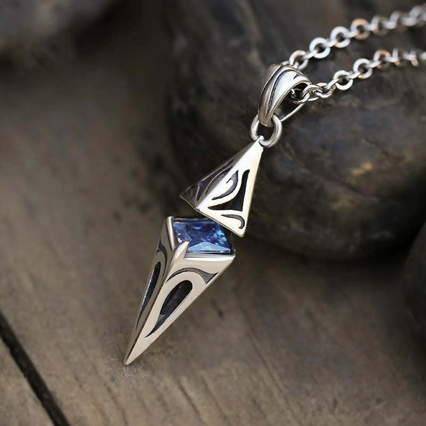 Stylish Blue Stone Necklaces for Men Women,Stainless Steel Geometric Pendant Collar,Valentine's Birthday Party Gift for Him