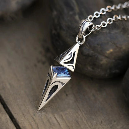 Stylish Blue Stone Necklaces for Men Women,Stainless Steel Geometric Pendant Collar,Valentine's Birthday Party Gift for Him