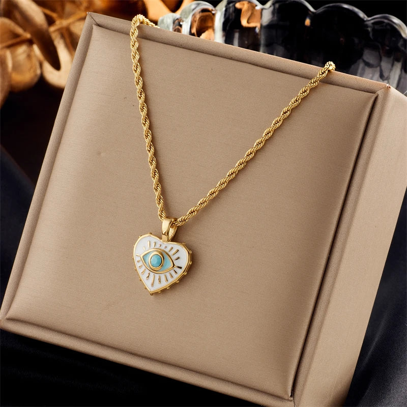 Stainless Steel Pearl Heart & Butterfly Cross Pendant Necklace