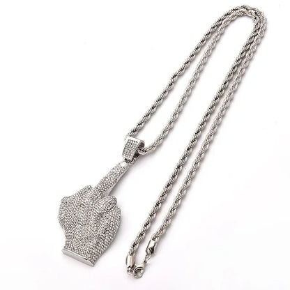 Ice Out Zircon Middle Finger Pendant Necklace