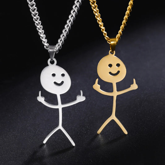Stickman Middle Finger Pendant Necklace