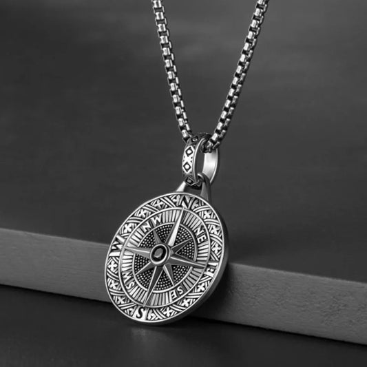 Pirate Ship Compass Pendant Necklace