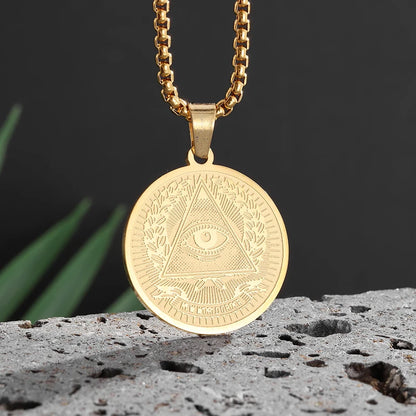 Retro Gothic Blue Evil Eye Protection Pendant Necklace for Men Boys Biker Amulets Punk Jewelry Gifts