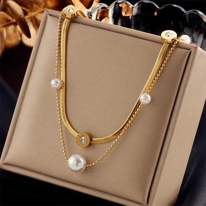 Stainless Steel Pearl Heart & Butterfly Cross Pendant Necklace