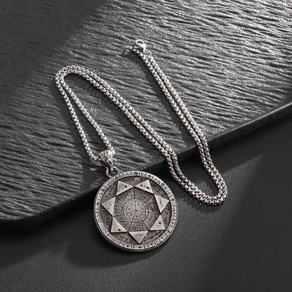 Retro Seven Angels Magic Circle Solomon\'s Seal Necklace Pendant Personalized Men\'s Punk Lucky Amulet Jewelry