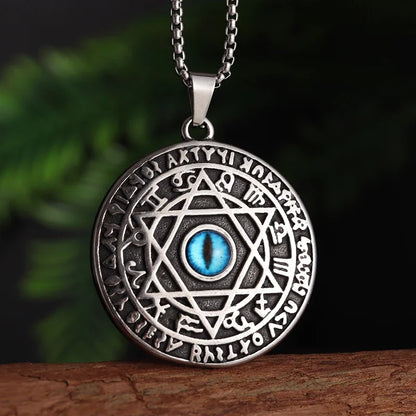 Retro Gothic Blue Evil Eye Protection Pendant Necklace for Men Boys Biker Amulets Punk Jewelry Gifts