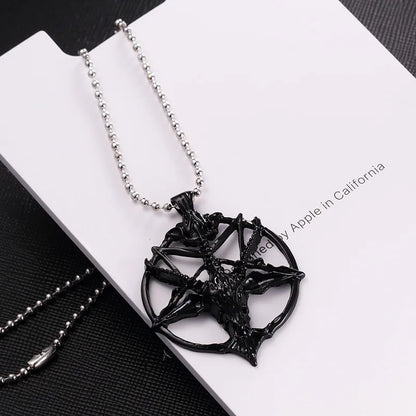 Vintage Pentagram Goat Skull Pendant Necklace