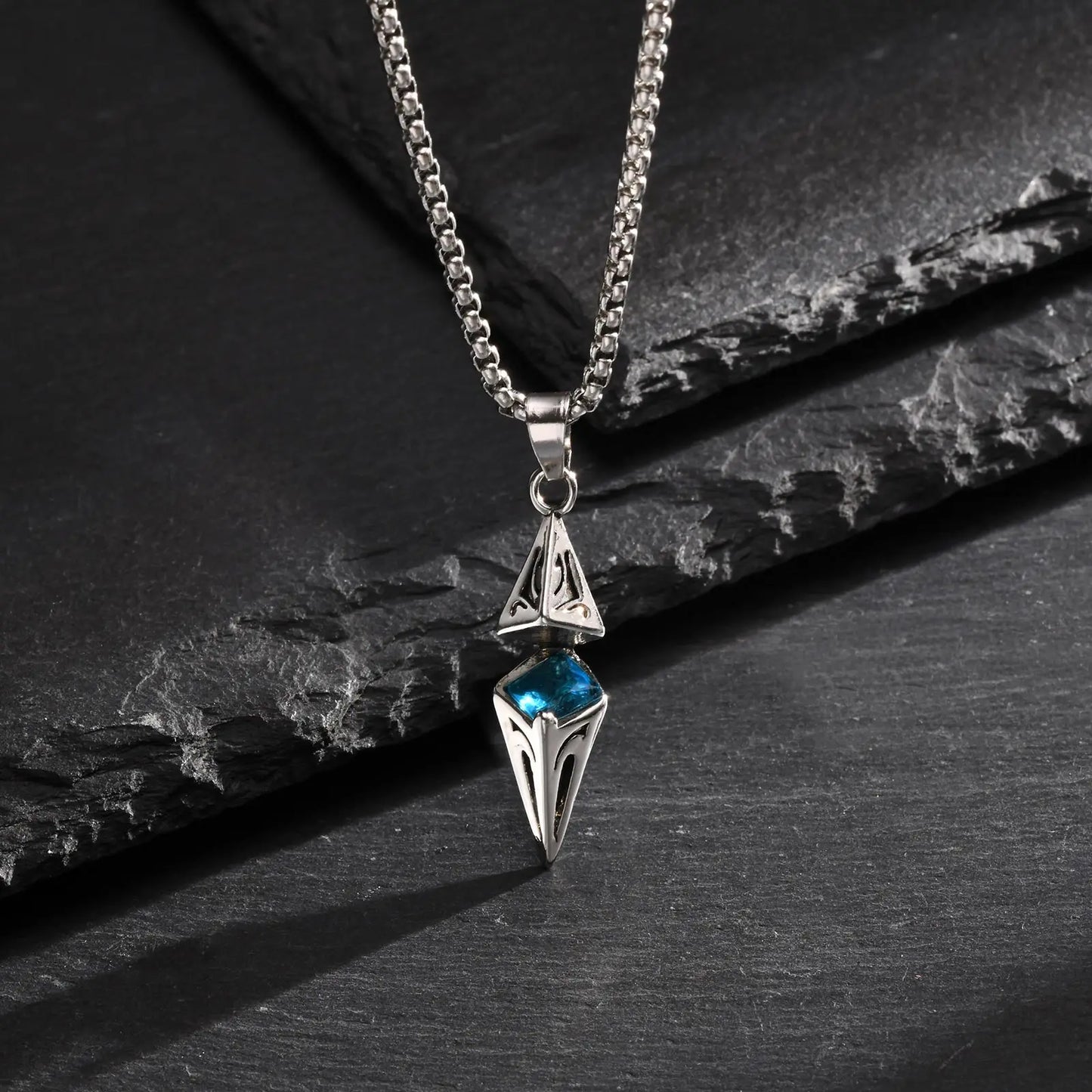 Stylish Blue Stone Necklaces for Men Women,Stainless Steel Geometric Pendant Collar,Valentine's Birthday Party Gift for Him