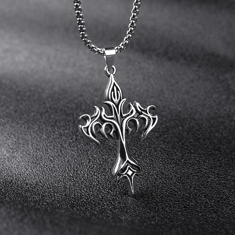 Steel Warrior Cross Necklace