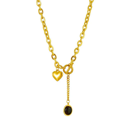 Heart Black Stone Pendant Necklace