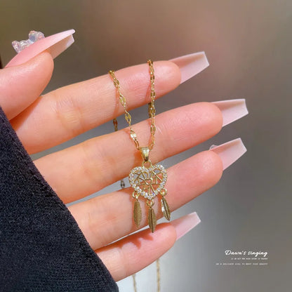 Crystal Heart Dreamcatcher Necklace