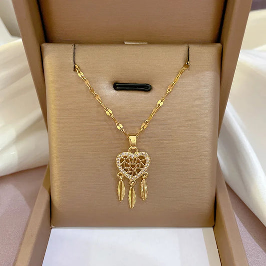 Crystal Heart Dreamcatcher Necklace