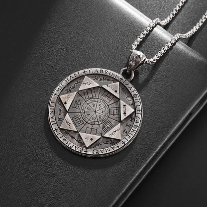 Retro Seven Angels Magic Circle Solomon\'s Seal Necklace Pendant Personalized Men\'s Punk Lucky Amulet Jewelry
