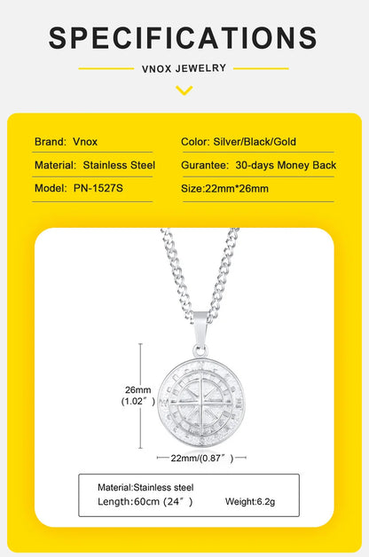Vnox Compass Necklaces for Men, Layering Stacked Cuban Figaro Chain Necklaces, Casual Sailing Holiday Stainless Steel Boy Collar