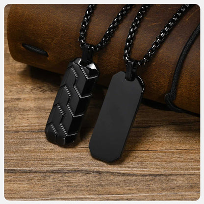 Vnox Cool Tire Pattern Necklaces for Men Boys, Stainless Steel Geometric Bar Pendant Collar, Punk Stylish Gifts for Him