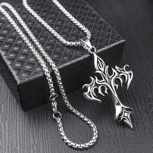 Steel Warrior Cross Necklace
