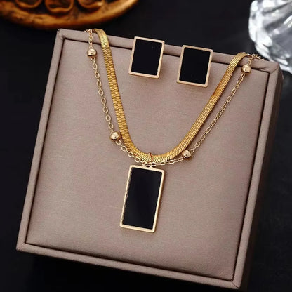 Square Pendant Necklace & Stud Earrings Set