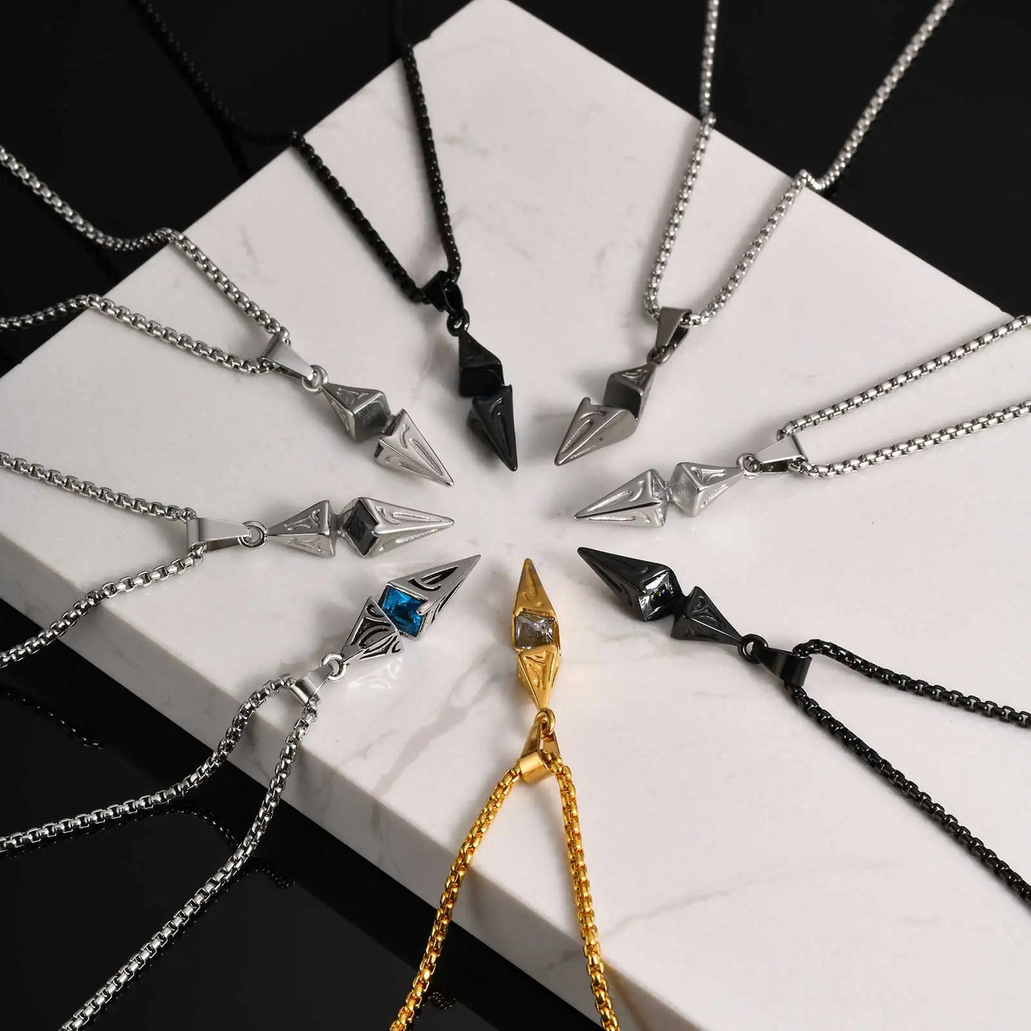 Stylish Blue Stone Necklaces for Men Women,Stainless Steel Geometric Pendant Collar,Valentine's Birthday Party Gift for Him