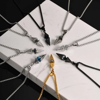 Stylish Blue Stone Necklaces for Men Women,Stainless Steel Geometric Pendant Collar,Valentine's Birthday Party Gift for Him