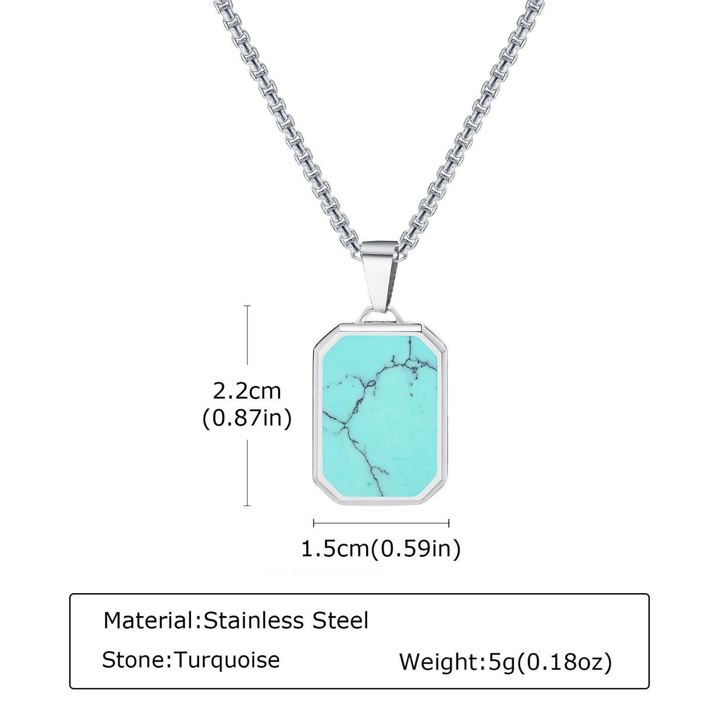 Trendy Pendant Necklaces for Men Boys,Square Natural Stone Stainless Steel Necklaces,New Hip Hop Cool Jewelry Gifts