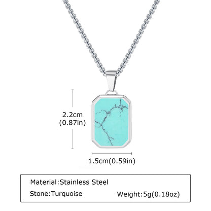 Trendy Pendant Necklaces for Men Boys,Square Natural Stone Stainless Steel Necklaces,New Hip Hop Cool Jewelry Gifts