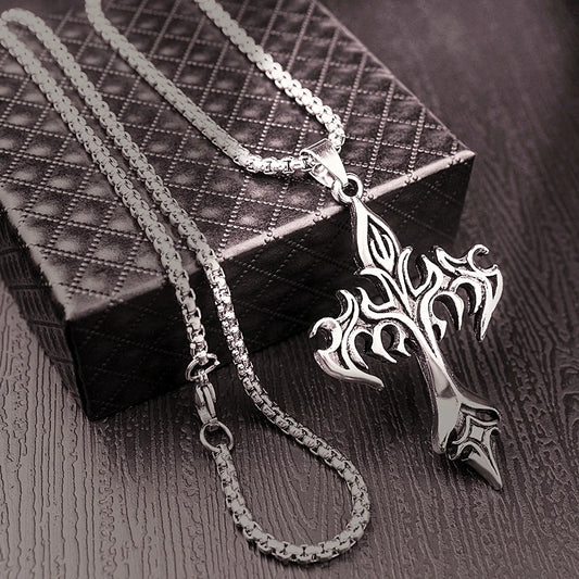 Flame Cross Pendant Necklace