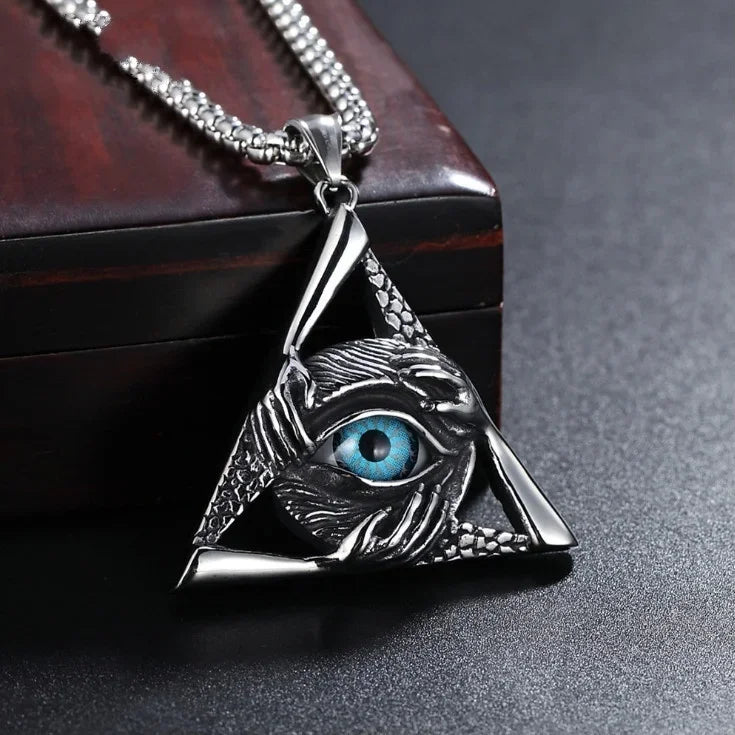 Retro Gothic Blue Evil Eye Protection Pendant Necklace for Men Boys Biker Amulets Punk Jewelry Gifts