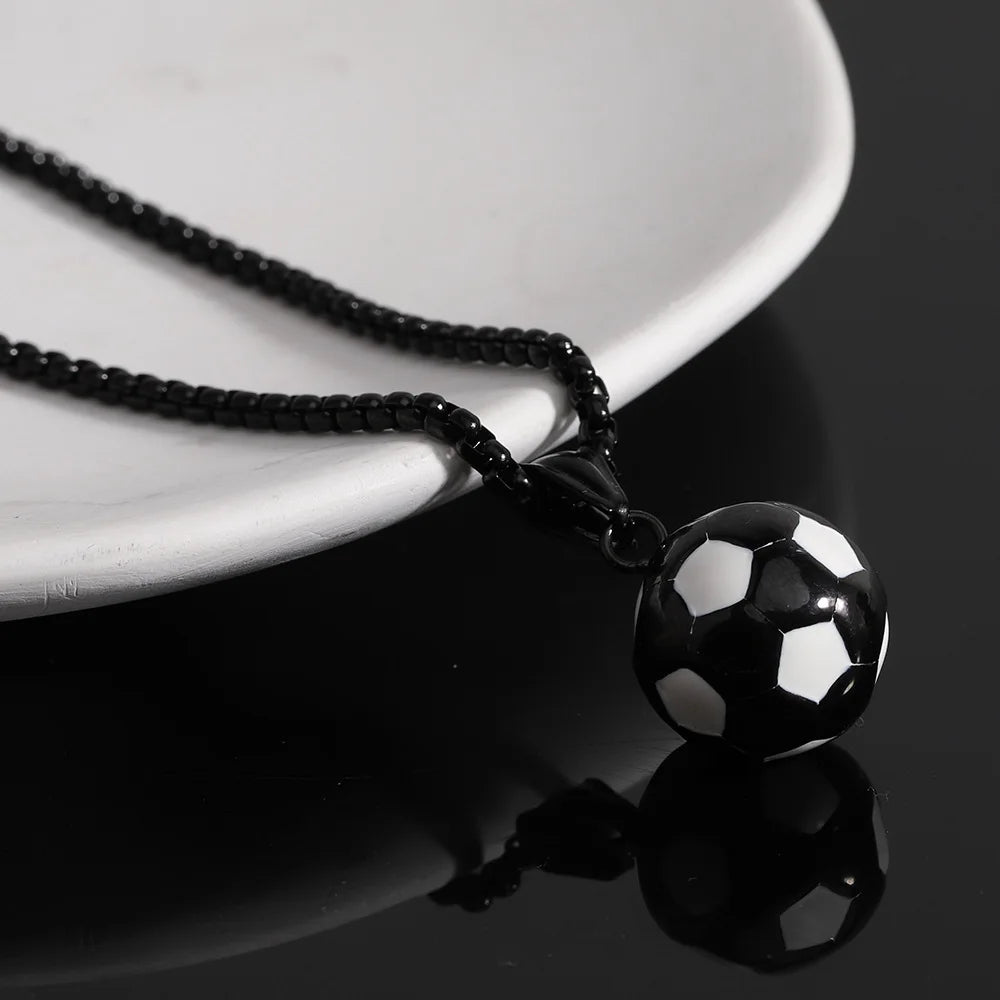 HNSP Stainless Steel Football Pendant Chain Necklace For Men Boy Jewelry Soccer Accessories Birthday Gift