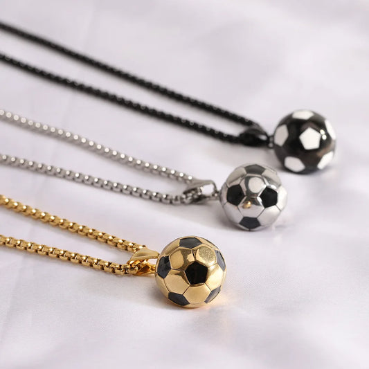 HNSP Stainless Steel Football Pendant Chain Necklace For Men Boy Jewelry Soccer Accessories Birthday Gift