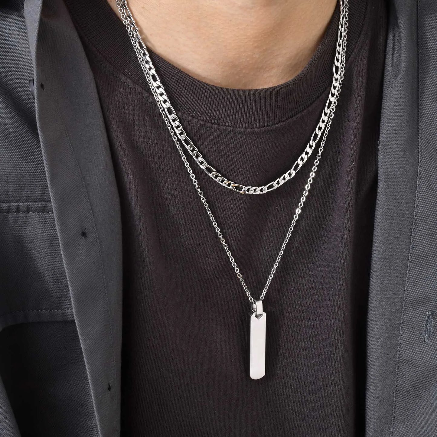 Vertical Bar Stacked Necklaces for Men Boys,Stainless Steel Cuban Chain Twisted Rope Chain Collar,Stylish Jewelry Sets Gifts