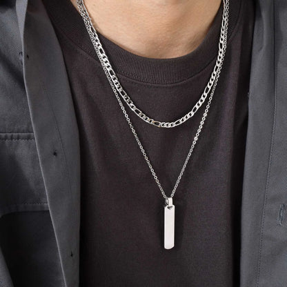 Vertical Bar Stacked Necklaces for Men Boys,Stainless Steel Cuban Chain Twisted Rope Chain Collar,Stylish Jewelry Sets Gifts