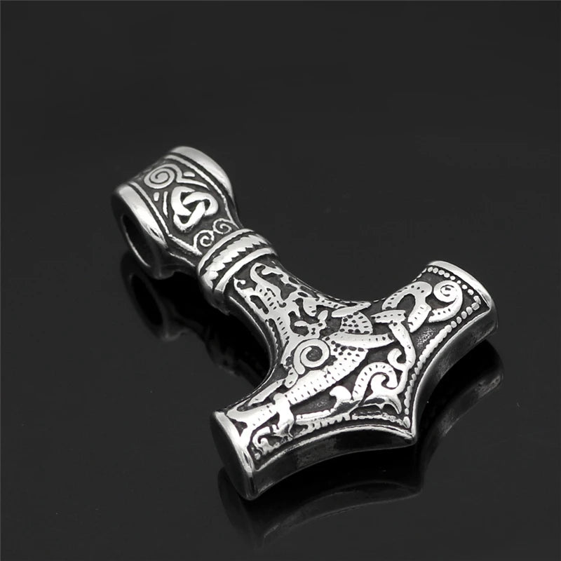 Norse Vikings Thor's Hammer Mjolnir Scandinavian Rune Amulet Necklace Stainless Steel Chain Vegvisir Anchor Pendant Male Jewelry