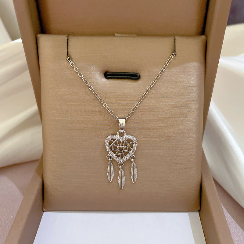 Crystal Heart Dreamcatcher Necklace