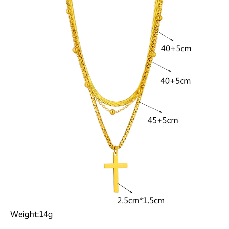 Stainless Steel Pearl Heart & Butterfly Cross Pendant Necklace