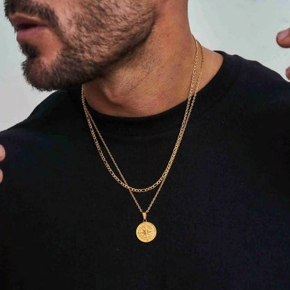 Vnox Compass Necklaces for Men, Layering Stacked Cuban Figaro Chain Necklaces, Casual Sailing Holiday Stainless Steel Boy Collar
