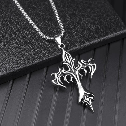 Flame Cross Pendant Necklace