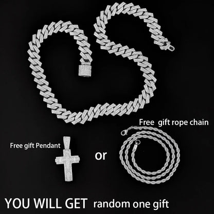 Shiny Cross Pendant Necklace with Miami Cuban Chain