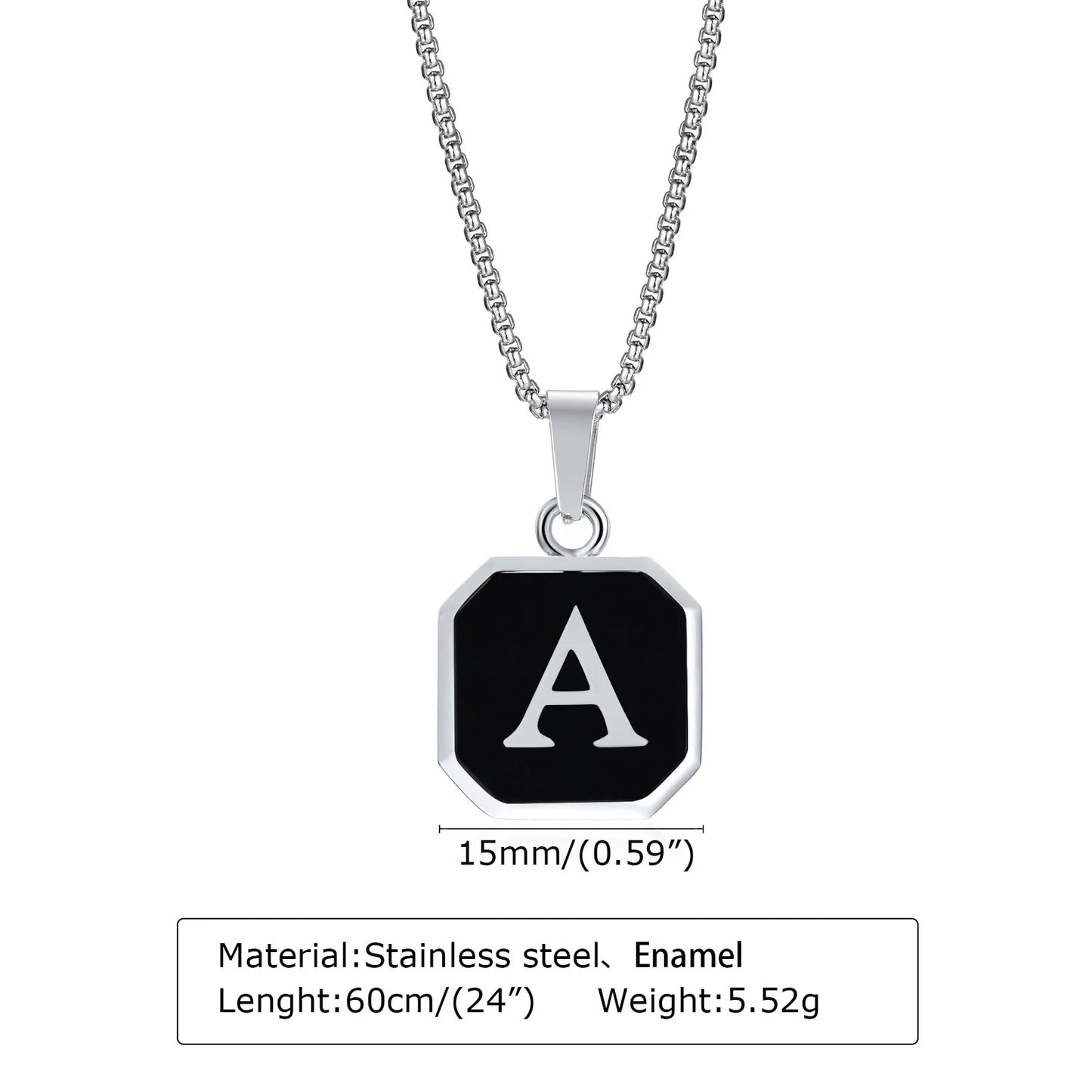 Vnox A-Z Initial Letters Men Necklaces, Geometric Pendant with Box Cuban Rope Chain, Stainless Steel Square Simple Collar