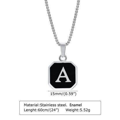 Vnox A-Z Initial Letters Men Necklaces, Geometric Pendant with Box Cuban Rope Chain, Stainless Steel Square Simple Collar